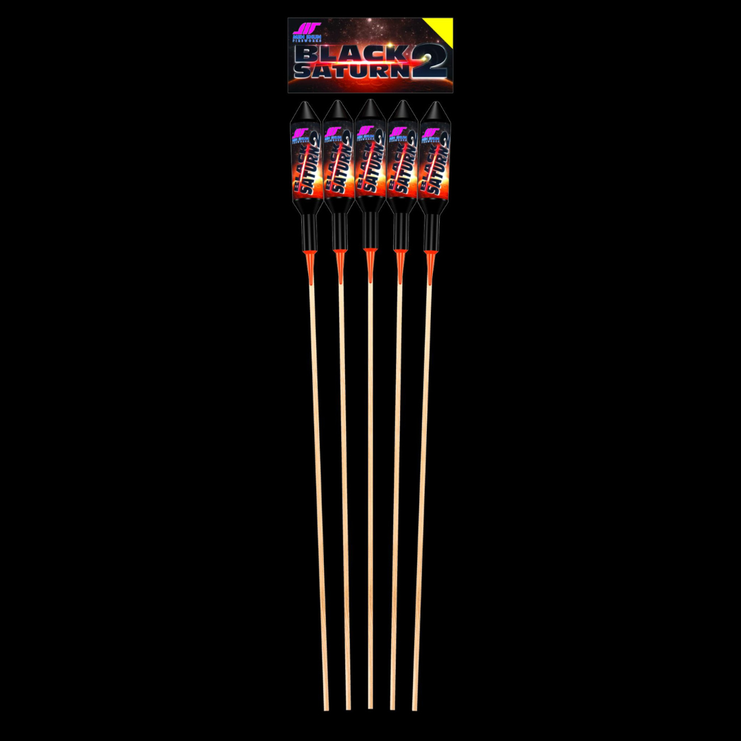 Black Saturn 2 Double Shot Rockets (5 Pack) by Bright Star Fireworks (Loud) - Coventry Fireworks King