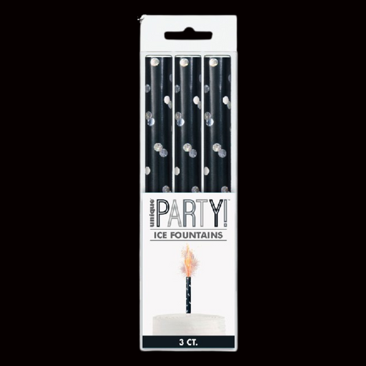 72 packets - Black 15cm Ice Fountain Sparklers (3 Pack) by Unique Party - Coventry Fireworks King
