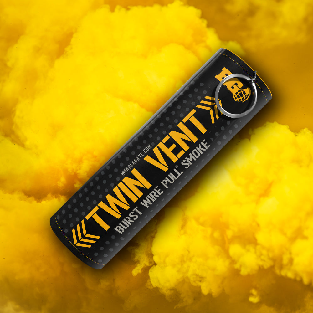 Yellow 30 Second Twin Vent Smoke Grenade by Enola Gaye - Coventry Fireworks King