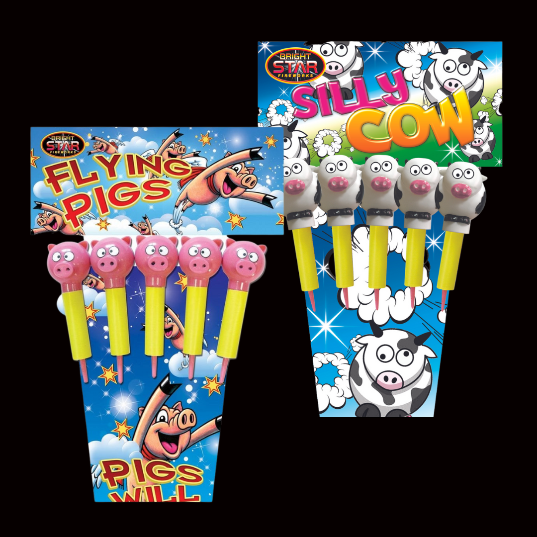 Silly Cows (5 Pack) and Flying Pigs (5 Pack) by Bright Star Fireworks (Loud) - Coventry Fireworks King