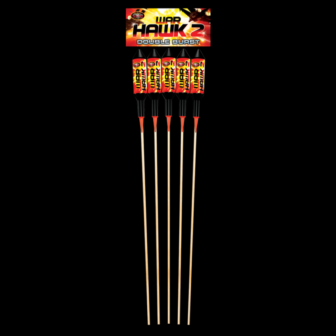 War Hawk 2 Double Burst Rockets (5 Pack) by Bright Star Fireworks (Loud) - Multibuy 2 for £70