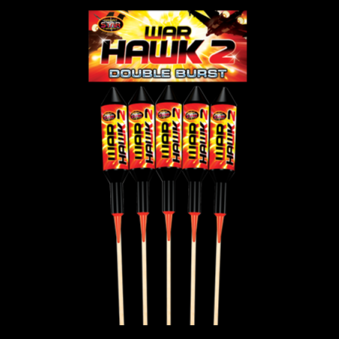 War Hawk 2 Double Burst Rockets (5 Pack) by Bright Star Fireworks (Loud) - Multibuy 2 for £70