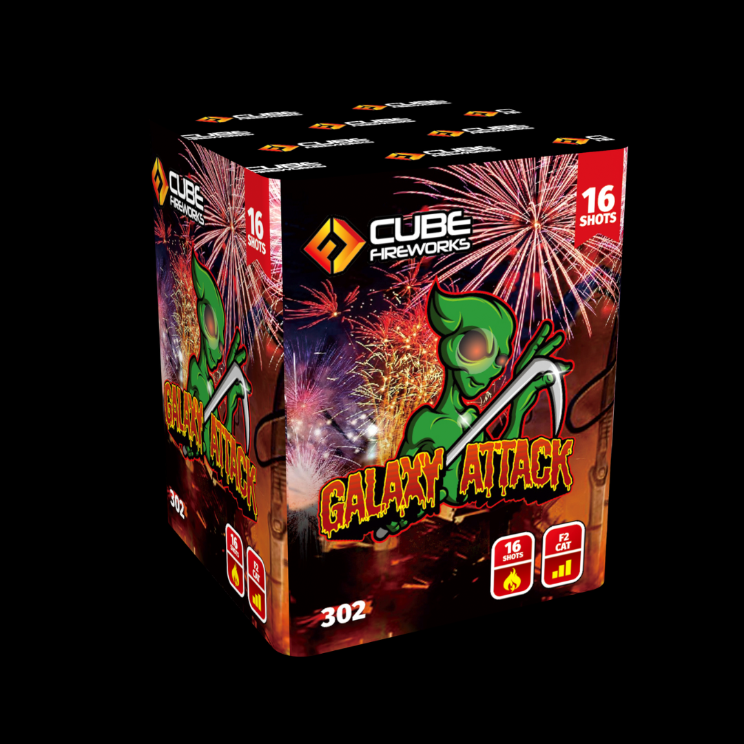 Galaxy Attack 16 Shot Cackling Cake by Cube Fireworks - Buy 1 Get 1 Free - Coventry Fireworks King